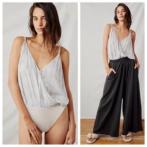 NWOT Free People Siren Song Silver Combo Leopard Grey Bodysuit